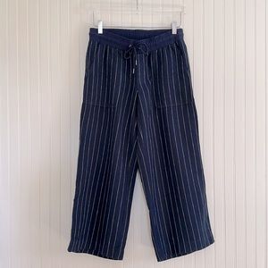 Athleta Bali Linen Navy Stripe Crop Pants